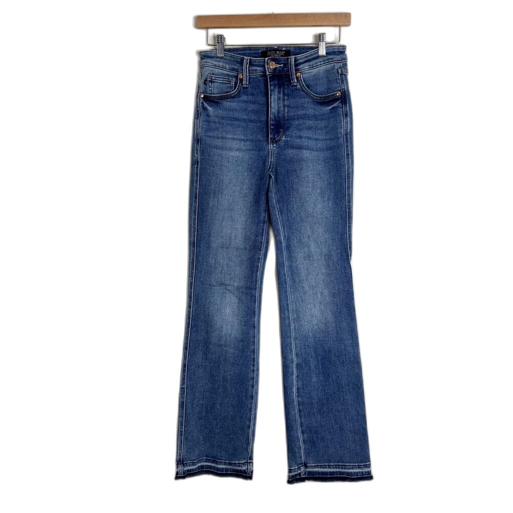 Judy Blue‎ Jeans Juniors 3/26 Blue High Rise Slim Boot Raw Hem Stretch Denim